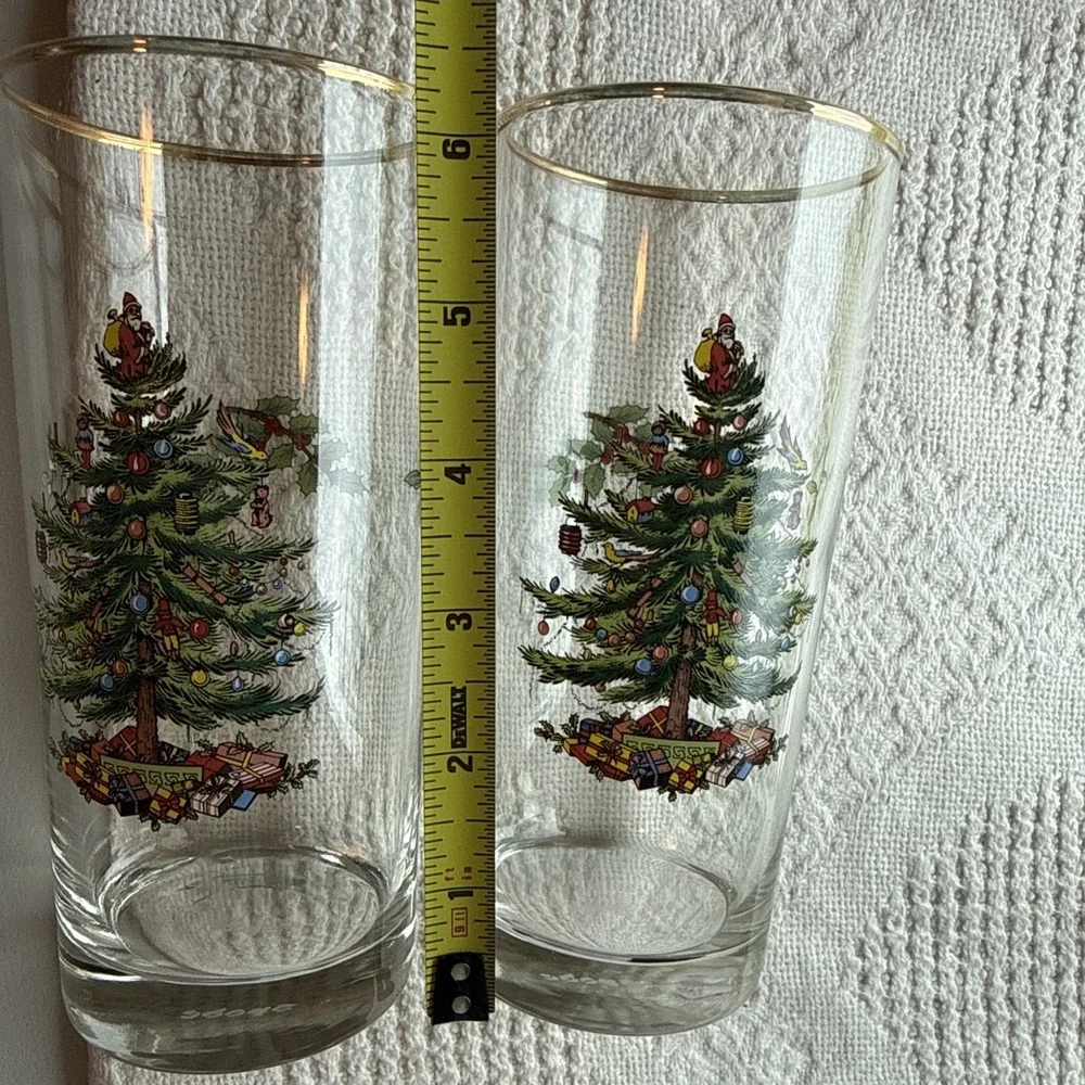 Spode Highball Tumbler Glass Christmas Tree Pattern Set of 4 6.25